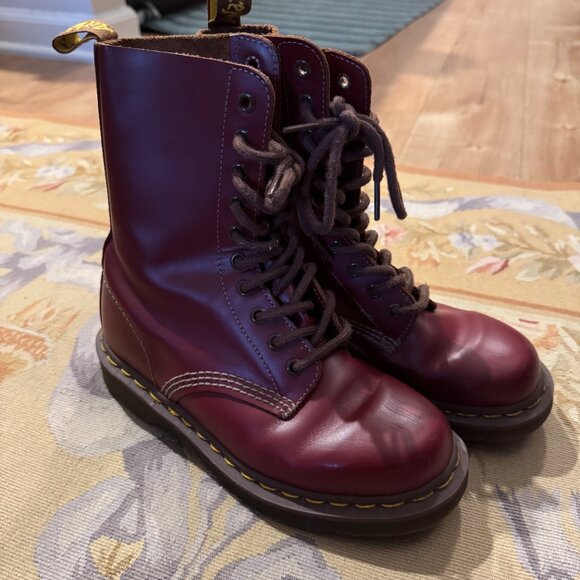 MADE IN ENGLAND Cherry Red Dr. Martens 1490 Boots - Picture 1 of 7